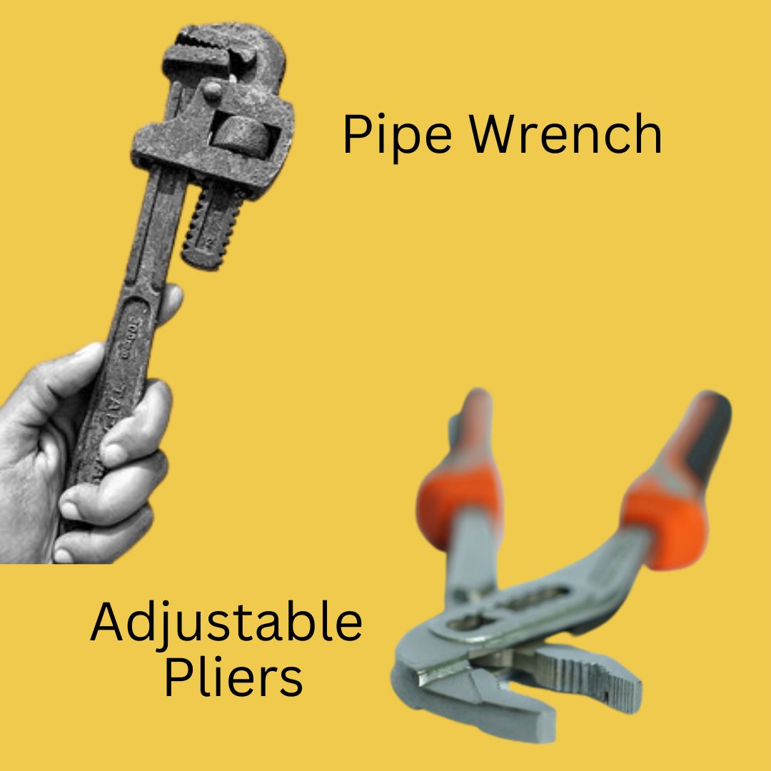 picture of a pipe wrench and adjustable pliers