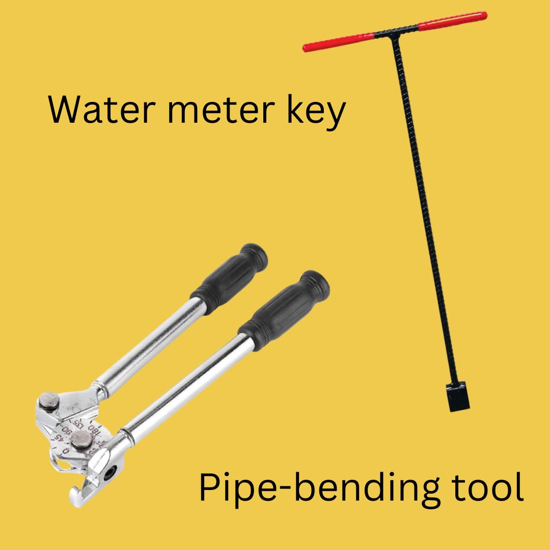 picture of a water meter key and pipe-bending tool
